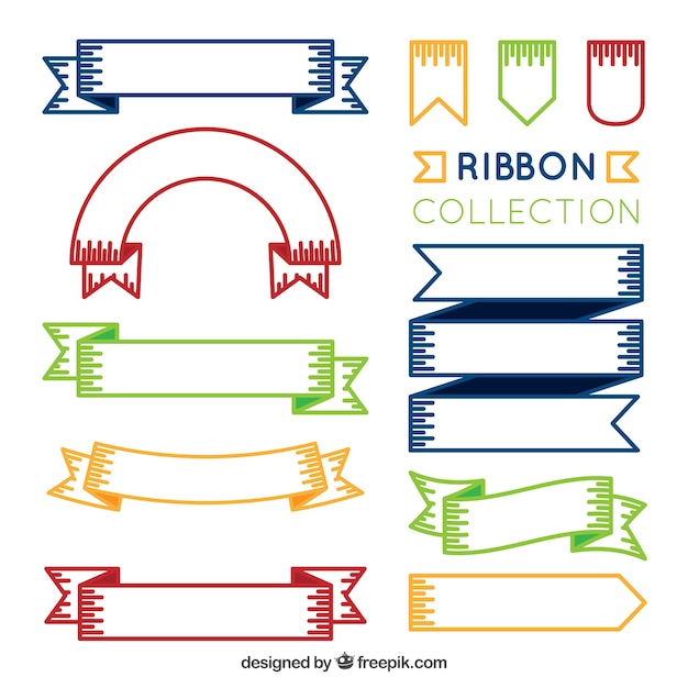 Hand drawn colored ribbon collection