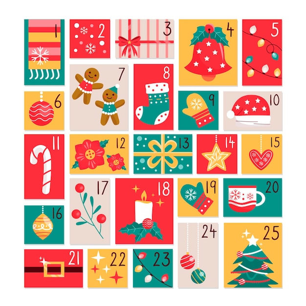 Hand drawn colorful advent calendar