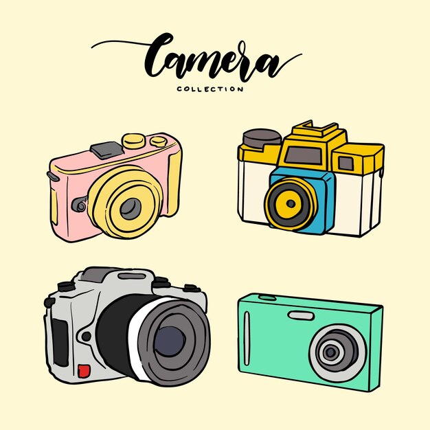 Hand drawn colorful camera collection