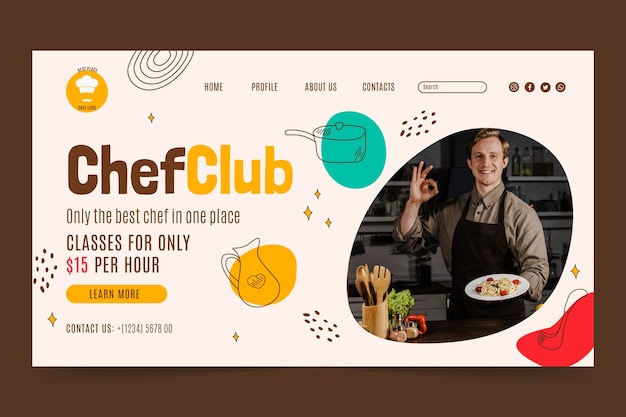 Free Vector hand drawn colorful chef landing page template