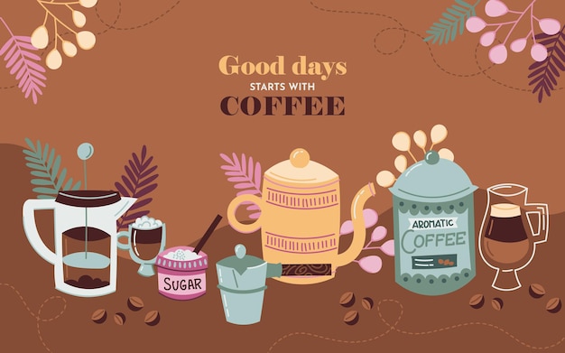 Hand drawn colorful coffee background