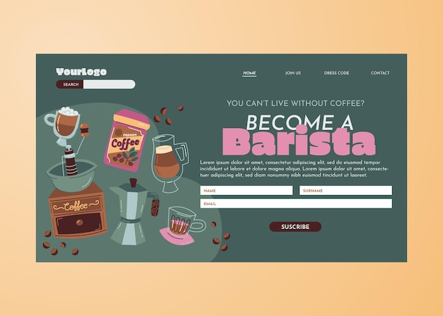 Hand drawn colorful coffee course landing page