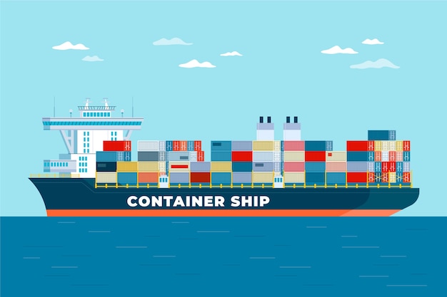 Hand drawn colorful container ship