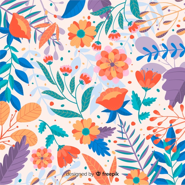 Hand drawn colorful flowers background