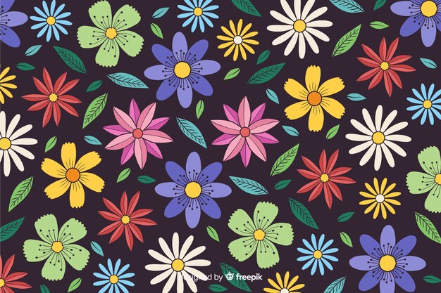 Hand drawn colorful flowers background