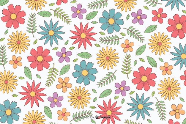 Hand drawn colorful flowers background