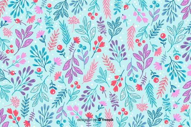 Hand drawn colorful flowers background