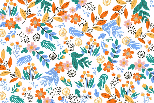 Hand drawn colorful flowers background