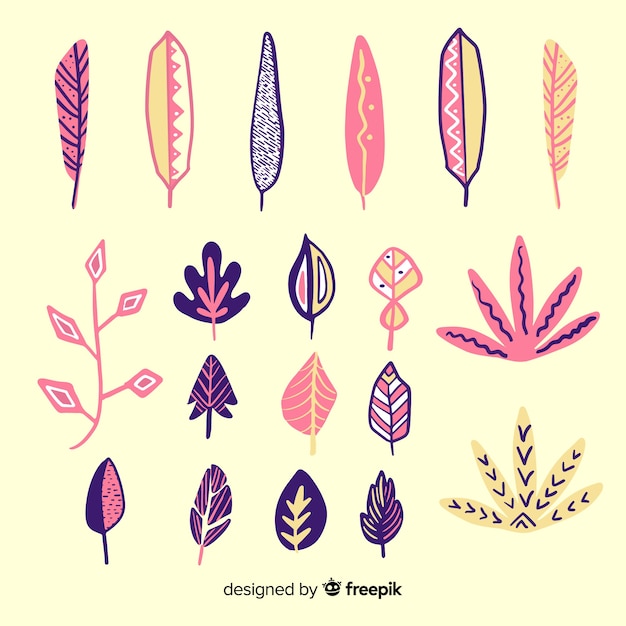 Free Vector hand drawn colorful flowers and leaves collection