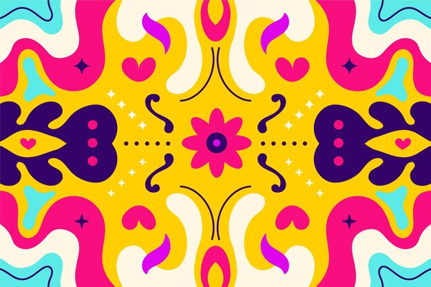 Hand drawn colorful groovy psychedelic background