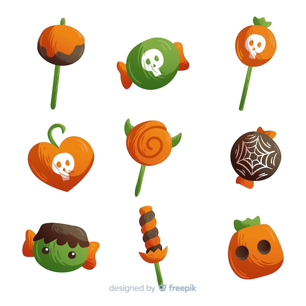 Free vector hand drawn colorful halloween candy collection