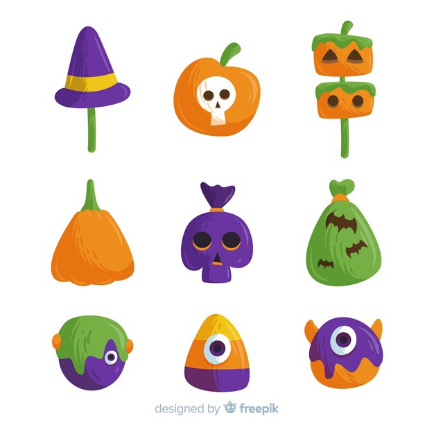 Hand drawn colorful halloween candy collection