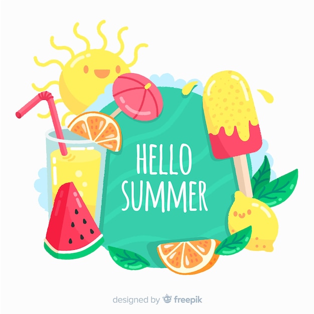 Hand drawn colorful  hello summer background