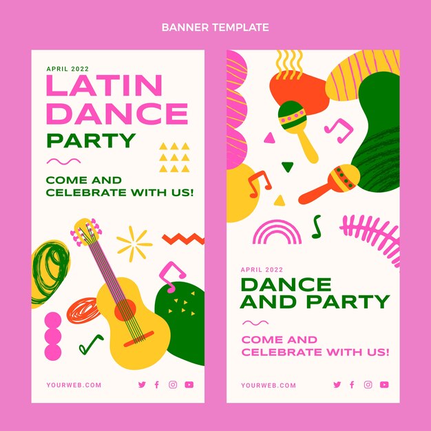 Hand drawn colorful latin dance party vertical banners