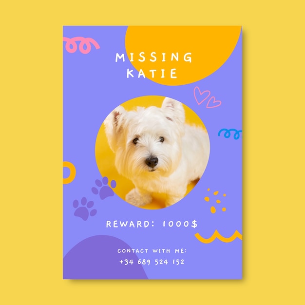 Hand-drawn colorful lost dog poster