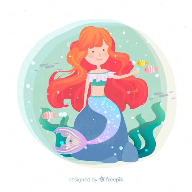 Hand drawn colorful mermaid background