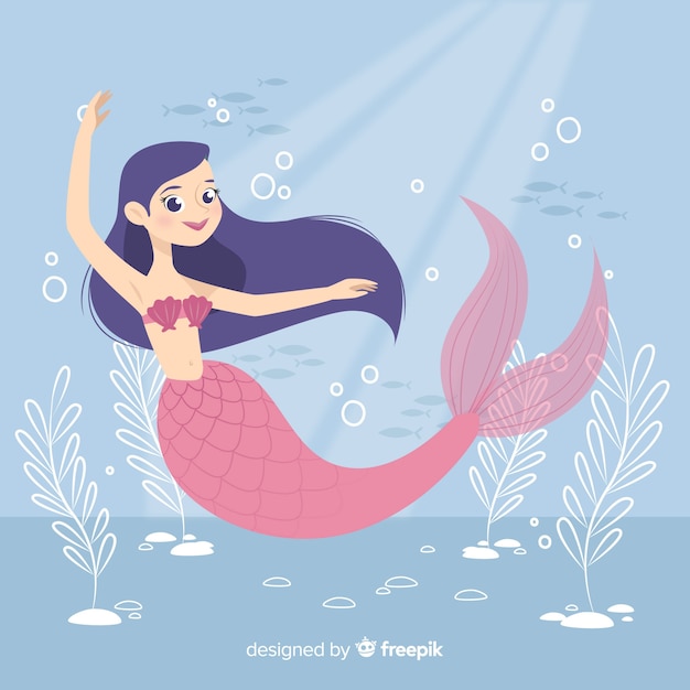 Hand drawn colorful mermaid background