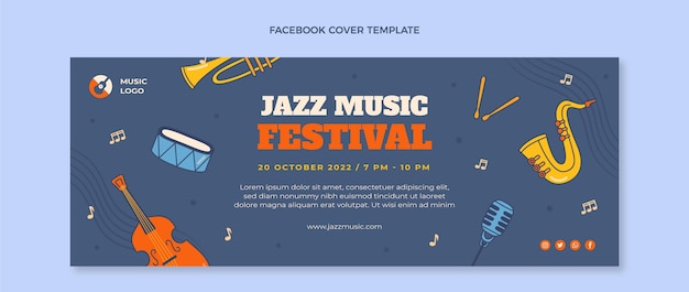 Hand drawn colorful music festival facebook cover