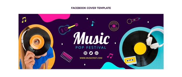 Hand drawn colorful music festival facebook cover