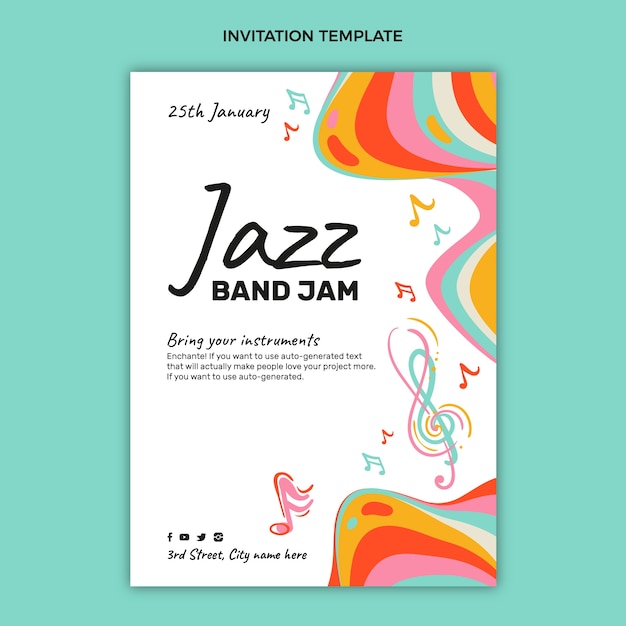 Hand drawn colorful music festival invitation