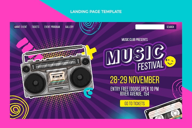 Hand drawn colorful music festival landing page