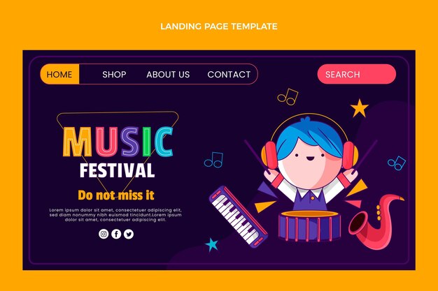 Hand drawn colorful music festival landing page