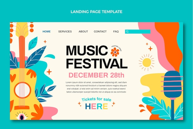 Hand drawn colorful music festival landing page