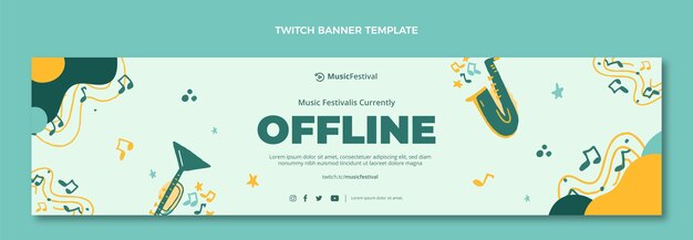 Hand drawn colorful music festival twitch banner