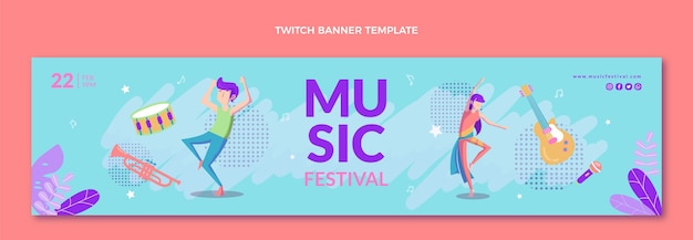 Hand drawn colorful music festival twitch banner