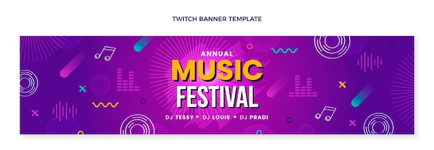 Free Vector hand drawn colorful music festival twitch banner