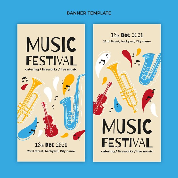 Hand drawn colorful music festival vertical banners