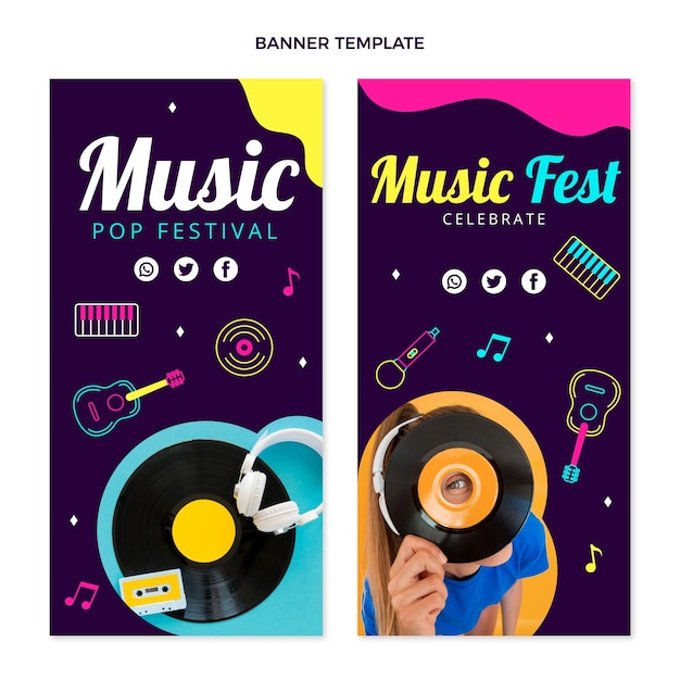 Hand drawn colorful music festival vertical banners