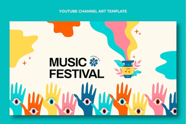 Free Vector hand drawn colorful music festival youtube channel art