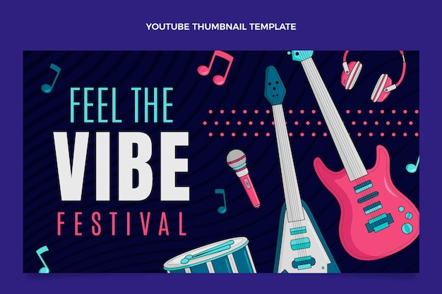 Hand drawn colorful music festival youtube thumbnail