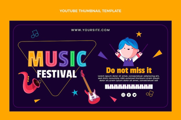 Hand drawn colorful music festival youtube thumbnail