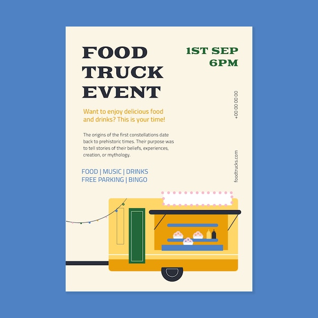 Hand-drawn colorful music & food trucks event flyer template