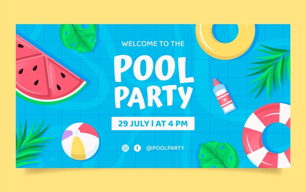 Hand drawn colorful pool party facebook template