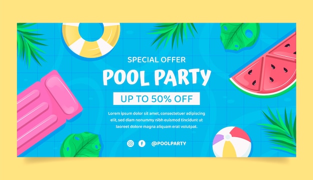 Hand drawn colorful pool party sale banner