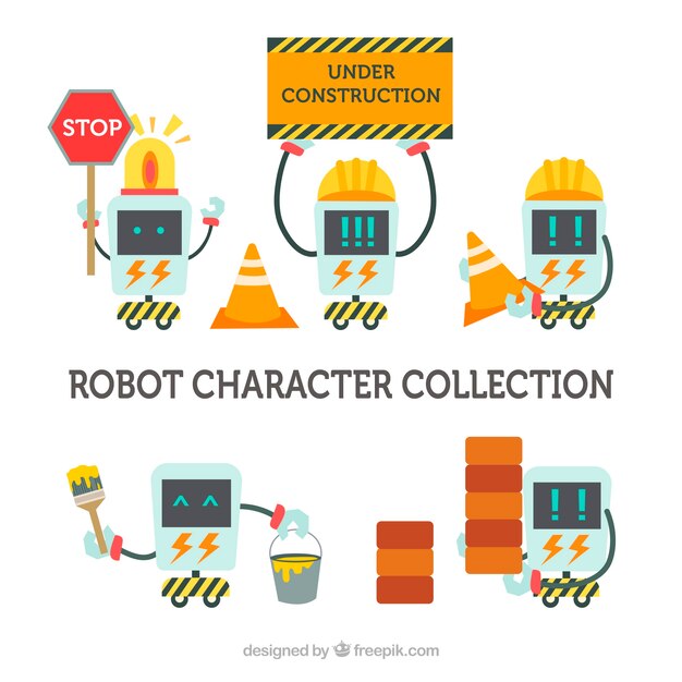 Hand drawn colorful robots collection