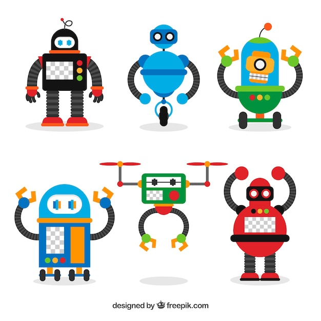 Free Vector hand drawn colorful robots collection