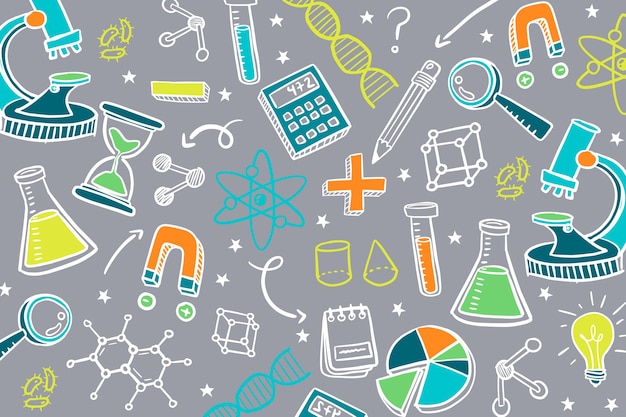 Hand drawn colorful science education background