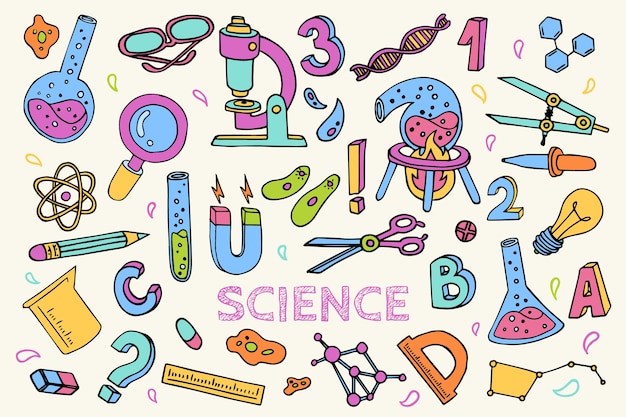 Hand drawn colorful science education background