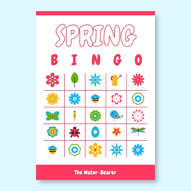 Hand drawn colorful spring bingo card