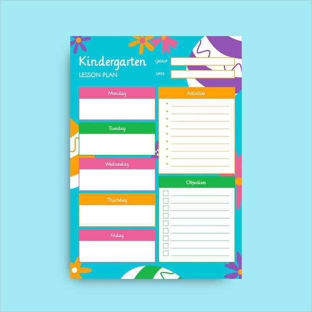 Hand drawn colorful weekly easter lesson plan template