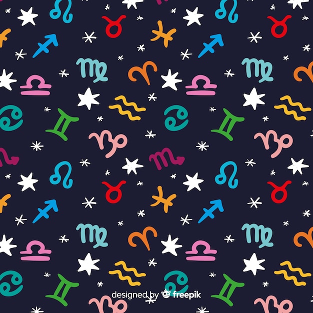 Hand drawn colorful zodiac pattern