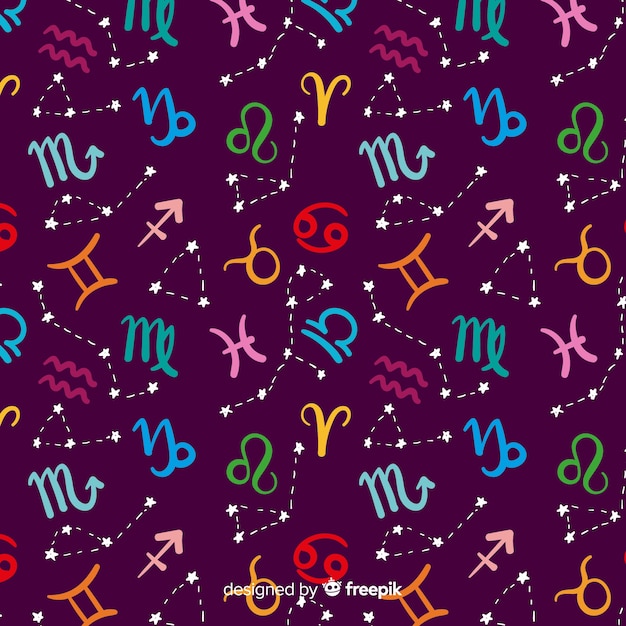 Hand drawn colorful zodiac pattern