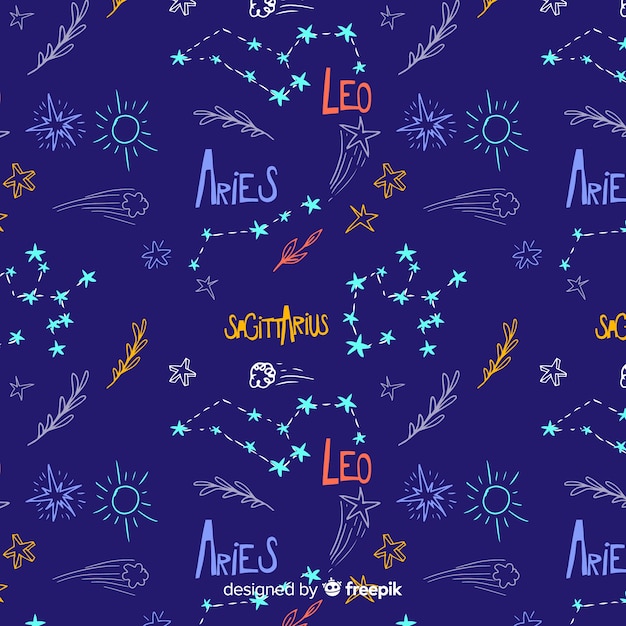 Hand drawn colorful zodiac pattern