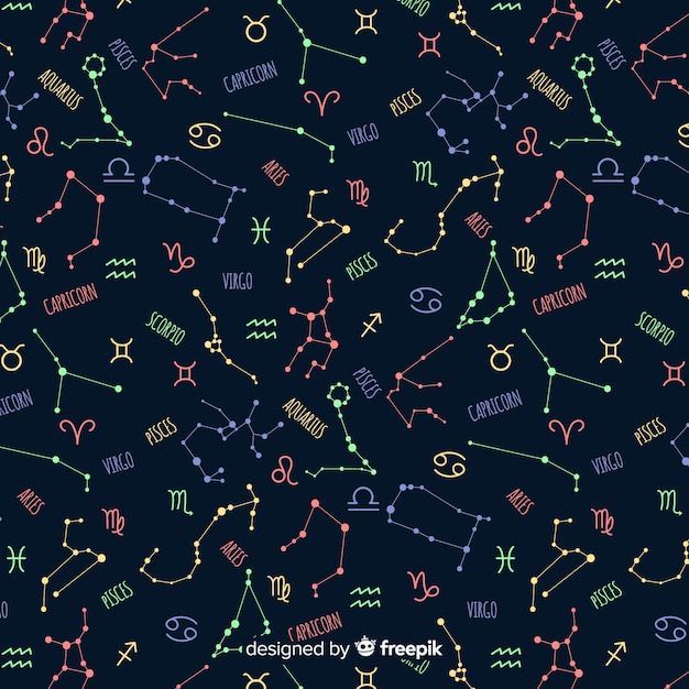 Free Vector hand drawn colorful zodiac pattern