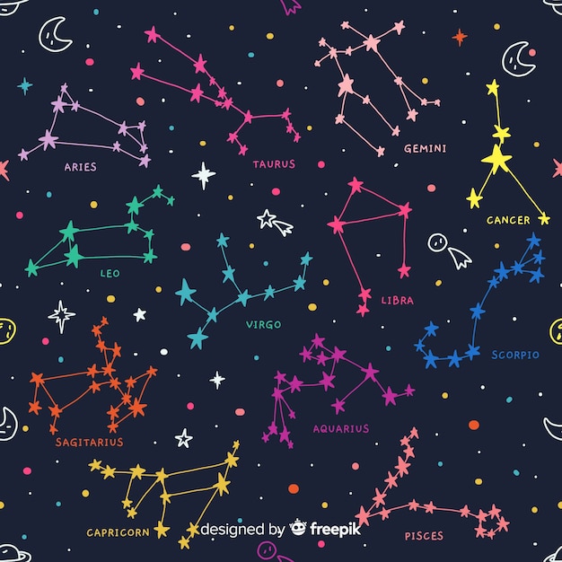 Hand drawn colorful zodiac pattern