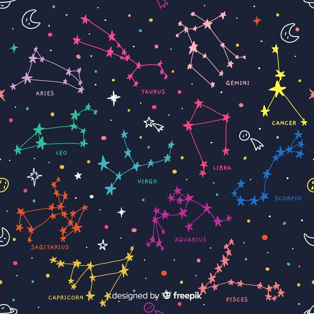 Hand drawn colorful zodiac pattern